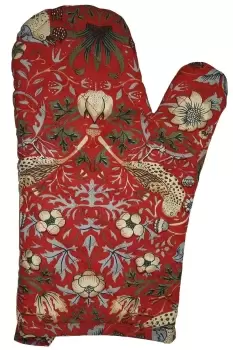 image of William Morris Red Strawberry Thief Oven Mitt