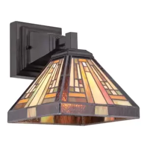 Image of Wall Light Squared Tiffany Style Coloured Glass Vintage Bronze LED E27 100W