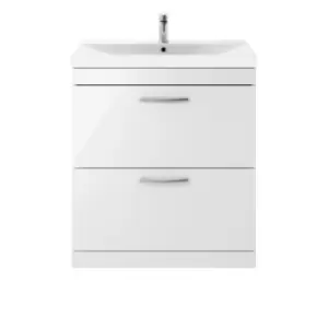 image of Nuie Athena 800 Floor Standing 2-drawer Vanity & Thin-edge Basin - Gloss White