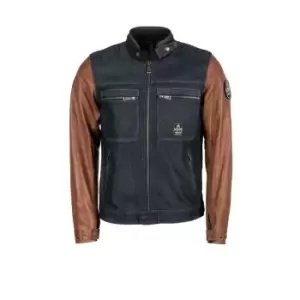 Image of Helstons Winston Canvas Cotton Leather Blue Brown Jacket M