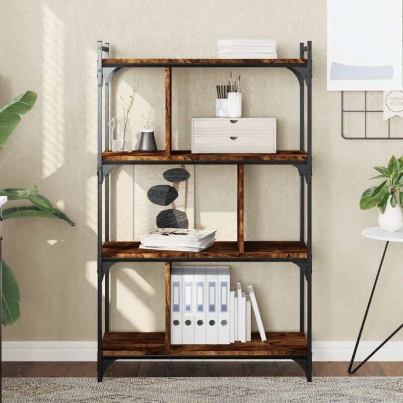 Image of Vidaxl Bookcase 4-tier Smoked Oak 76X32X123cm Engineered Wood, Brown 833937
