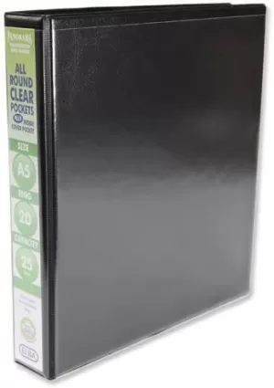 image of Elba Panorama A5 Presentation Ring Binder PVC 2 D Ring 25mm Capacity Black Pack of 6