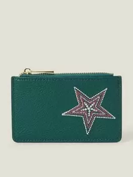 image of Accessorize Star Embroidered Cardholder, Blue, Women