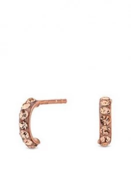 image of Simply Silver 14Ct Rose Gold Plated Sterling Silver Pink Crystal Pave Half Stud Earrings