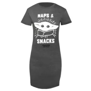 Image of Star Wars: The Mandalorian Womens/Ladies Naps And Snacks T-Shirt Dress (L) (Dark Heather)