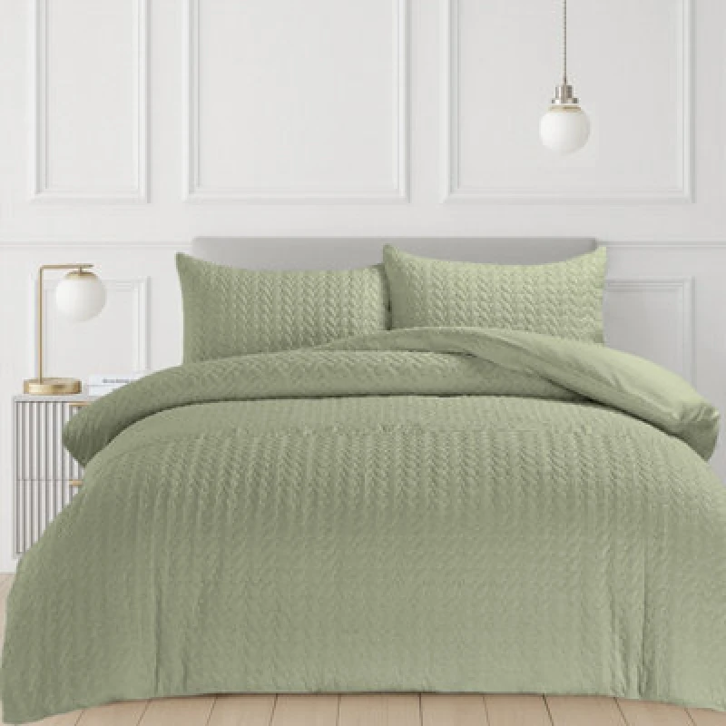 Image of Velosso Sage Kinsley Embossed Pattern Duvet Cover And Pillowcase Set Single