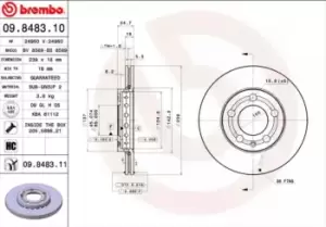 Image of BREMBO Brake disc Internally Vented 09.8483.11 Brake rotor,Brake discs VW,SKODA,POLO (9N_),Fox Schragheck (5Z1, 5Z3, 5Z4),POLO PLAYA