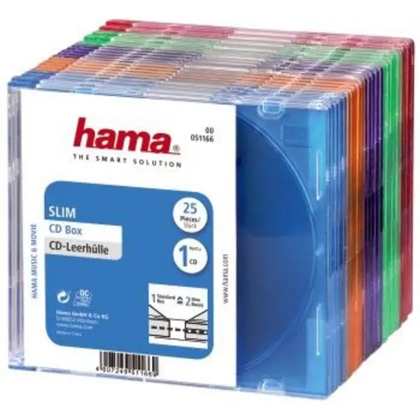 Hama Slim CD DVD Bluray Blue RAY Bluray Jewel Case, pack of 25, coloured 00051166