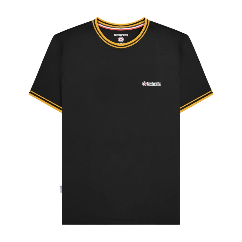 Image of Lambretta Lambretta Men AW24 Twin Tip Pique T-Shirt in Black Size: large Black L Male 5063703655675