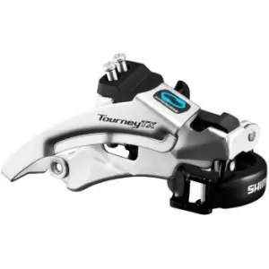 image of Shimano Tourney TX Top Swing Dual Pull Triple 63-66 Degree Front Derailleur - Silver