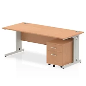 image of Dynamic Rectangular Straight Desk Oak MFC Cable Managed Cantilever Leg Silver Frame Impulse 1 x 2 Drawer Mobile Pedestal Bundle 1800 x 800 x 730mm