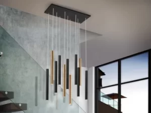 Image of Varas Pendant Light Cluster Drop, Glossy Gold, Matt Black