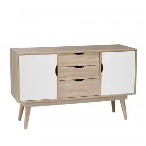 Image of Scandi 3 Drawer White Sideboard White and Brown