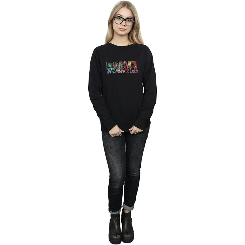 Image of Marvel Comics Infill Logo Sweatshirt Black female