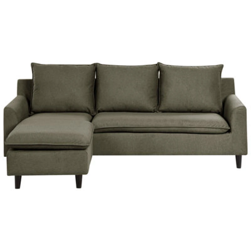 Image of Beliani Corner Sofa 3 Seater Elvenes Fabric Dark Green Right Hand