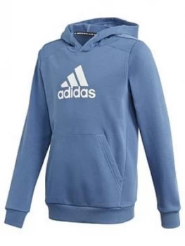 Image of adidas Boys Junior Badge Of Sport Hoodie - Blue/White, Size 11-12 Years