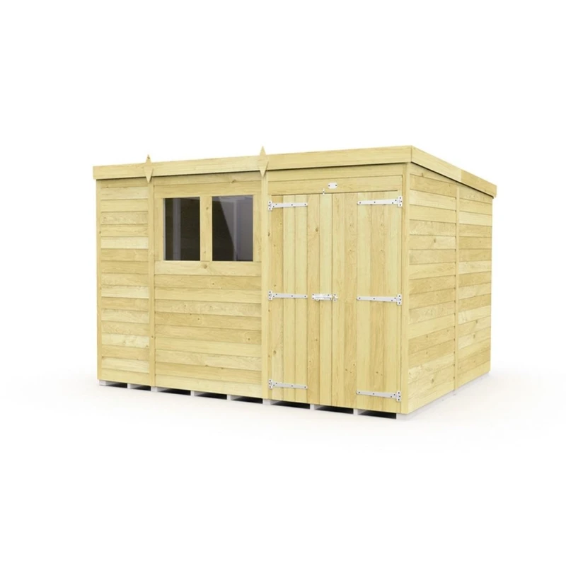 Image of Buttercup Farm 10 x 8 Feet Pent Shed - Double Door W/ Windows - L231 x W302 x H201cm in Brown Brown Unisex