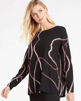 image of I.Scenery Abstract Print Tie Neck Blouse