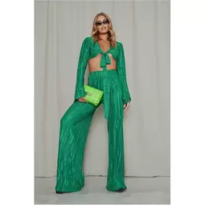 I Saw It First Emerald Green Plisse Wide Leg Trousers - Green