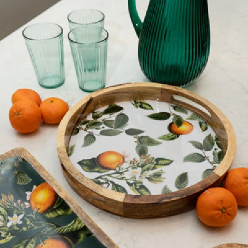 Image of Candelight 30Cm Round Tray With Enamel Inlay Orange Blossom - White], White 695515