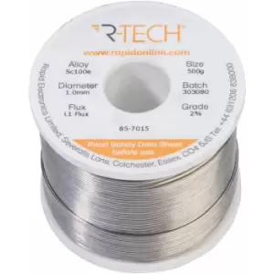 image of 857015 SC100e Solder 2% L1 Flux 0.5% Halide 1.0mm 500g Reel - R-tech