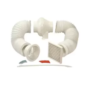 image of Manrose 100mm 4" InLine Centrifugal Fan Kit Timer PVC Ducting Wall Grilles - SCF200TN