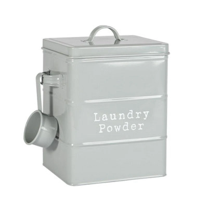 Image of Harbour Housewares Laundry Powder Canister - Grey - Vintage Metal Home Kitchen Canister Tin Box Utility Laundry Storage