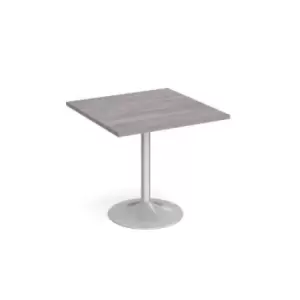 image of Genoa square dining table with silver trumpet base 800mm - grey oak