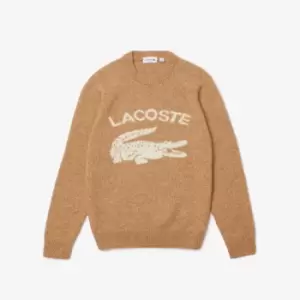 image of Lacoste Mens Branded Contrast Crocodile Blend Alpaca Sweater Size 5 - L Beige / White