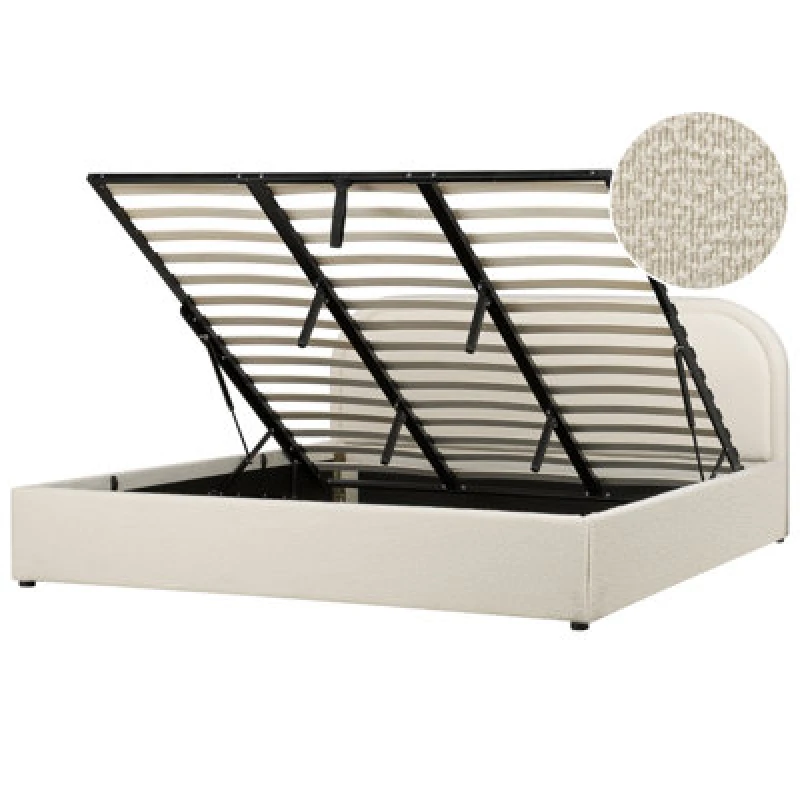 Image of Beliani Ottoman Bed Boucle Quillien 180 X 200 Cm (Eu Super King) Light Beige