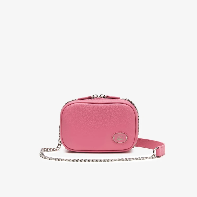 Image of Lacoste Top Grain Leather Square Shoulder Bag - Pink Pink One Size