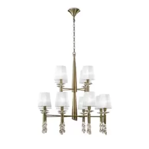 image of Tiffany Pendant 2 Tier 12+12 Light E14+G9, Antique Brass With White Shades & Clear Crystal