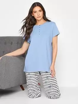 image of Long Tall Sally Cap Sleeve Placket Pyjama Top - Blue Size 14-16, Women