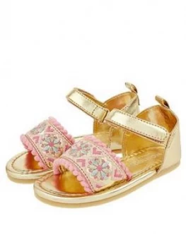 image of Monsoon Baby Girls Emily Embroidered Walker Sandal - Gold