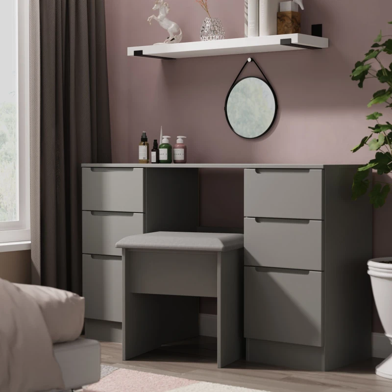 Image of Welcome Furniture Ltd Milan 6 Drawer Double Pedestal Desk in Dusk Grey - Ready Assembled, Grey MIL030DGDG