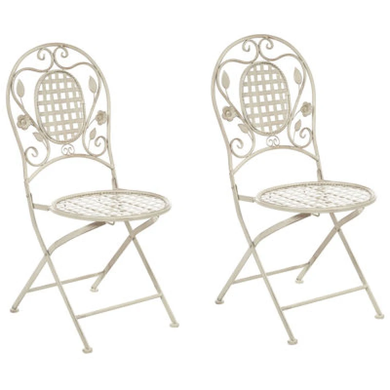 Image of Beliani Set Of 2 Garden Chairs Bivio Folding Metal Off-White