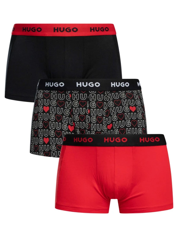 Image of HUGO 3 Pack Trunks Red/Pattern/Black L