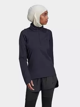 Image of adidas Run Fast Half-Zip Long Sleeve Sweatshirt, Blue Size M Women