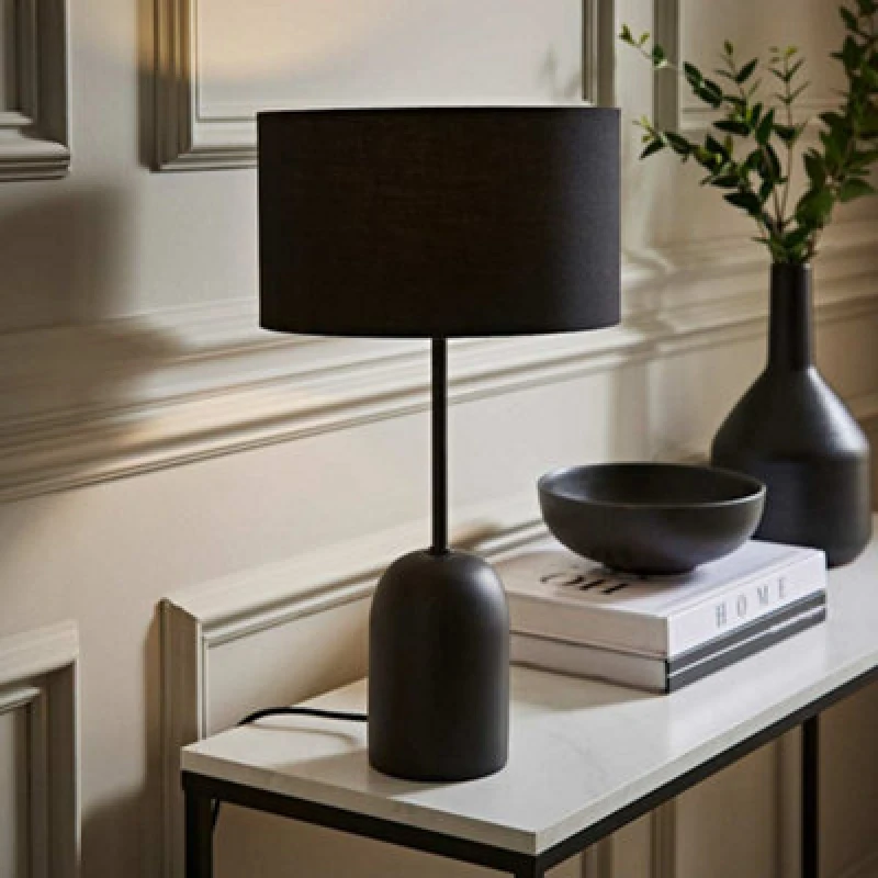 Image of ValueLights ValueLights Kaiden Black Dome Table Lamp with Fabric Drum Lamp Shade Black One Size Unisex 5059406068225