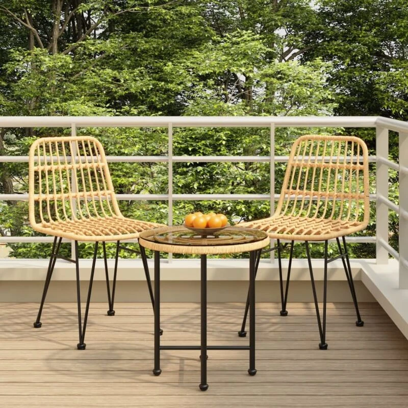 Image of vidaXL 3 Piece Garden Dining Set Poly Rattan, Brown 3157831