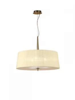 Image of Cylindrical Ceiling Pendant 3 Light E27, Antique Brass with Cream Shade