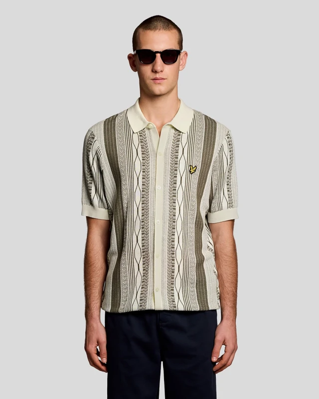 Image of Lyle & Scott Mens Jacquard Knitted Polo Shirt in Beige