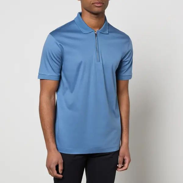 Image of BOSS Black Polston Zip Neck Cotton Polo Shirt - XXL Blue Tops male 50513375-459 XXL