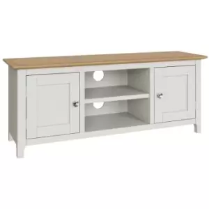 image of Fwstyle - Taberno Large 2 Door tv Unit Linen White Solid Oak Living Room Assembled - White