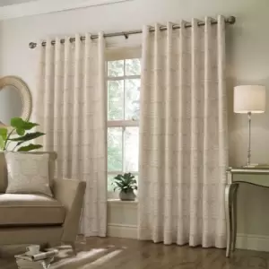 Image of Paoletti Horto Embroidered Ringtop Eyelet Curtains (Pair) Polyester Natural (168X229Cm)
