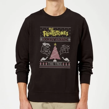 image of Flintstones Rockin Around The Tree Christmas Sweatshirt - Black - L