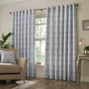 image of Paoletti Horto Embroidered Ringtop Eyelet Curtains (Pair) Polyester Blue (168X183Cm)