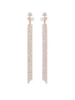 image of Mood Rose Gold Crystal And Pearl Star Diamante Drop Earrings