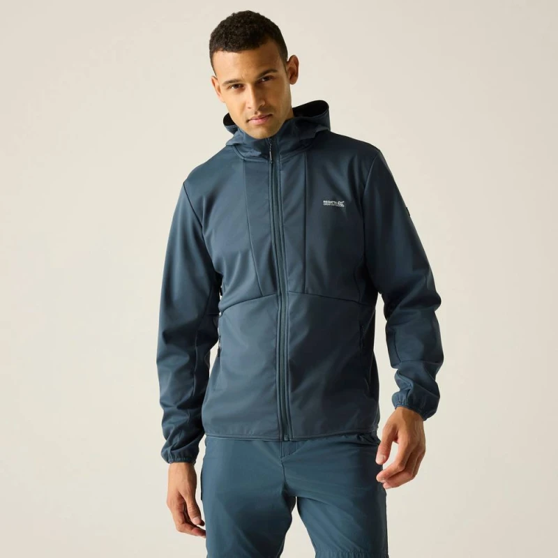 Image of Regatta Mens Tredmoor Water-Resistant Hooded Softshell Jacket in Dark Blue Size: Medium Dark Blue Male M