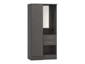 Image of Seconique Nevada Matt Grey 1 Door 2 Drawer Mirrored Wardrobe